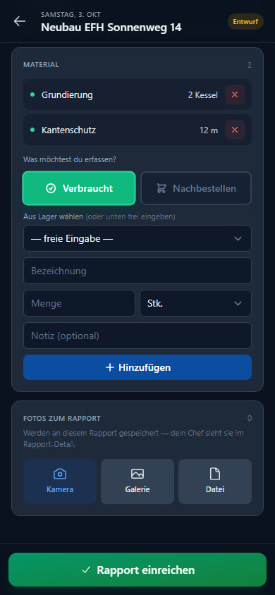Material im Rapport: verbraucht oder nachbestellen