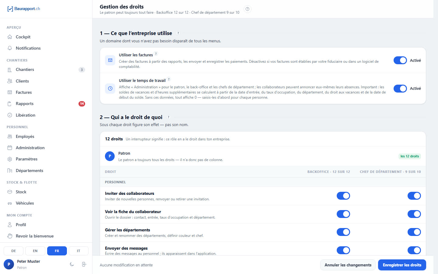 Gestion des droits par rôle