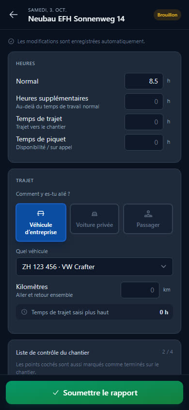 Saisir les heures dans le rapport