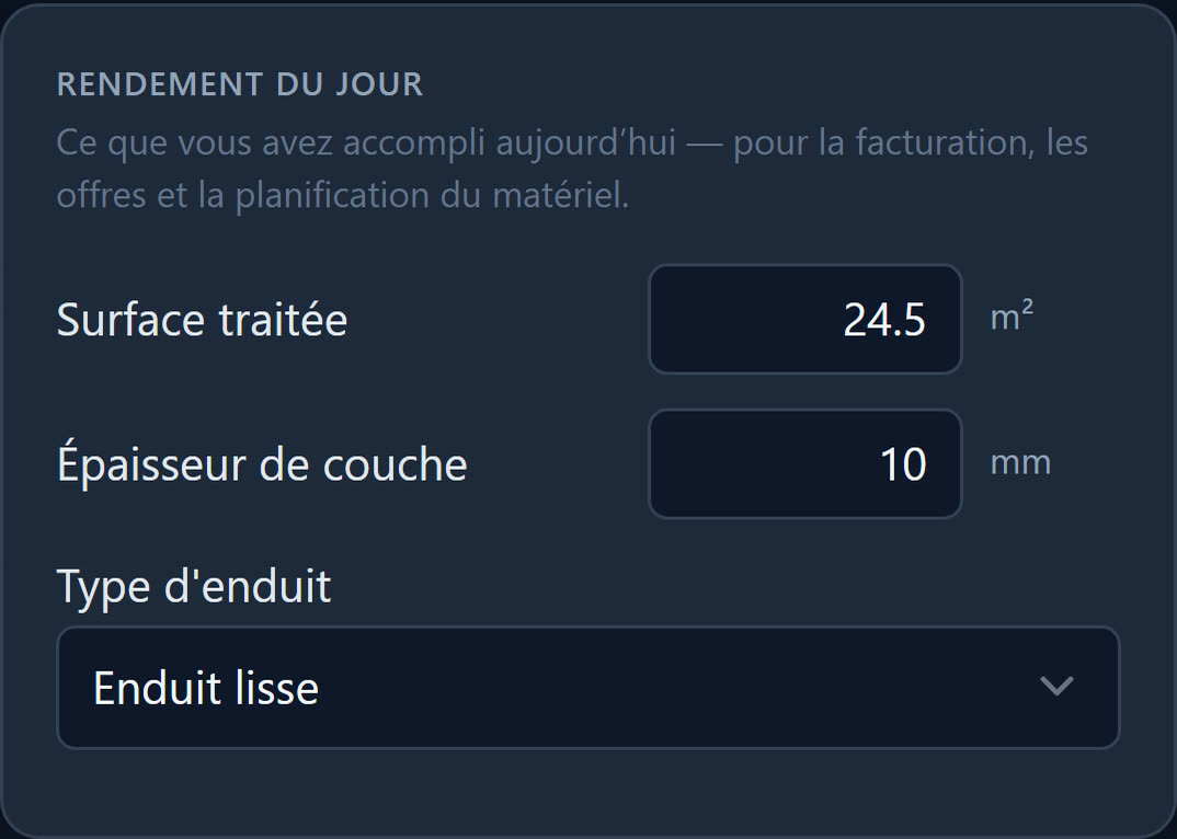 Rendement du jour dans le rapport de plâtrier : surface traitée, épaisseur de couche et type d’enduit