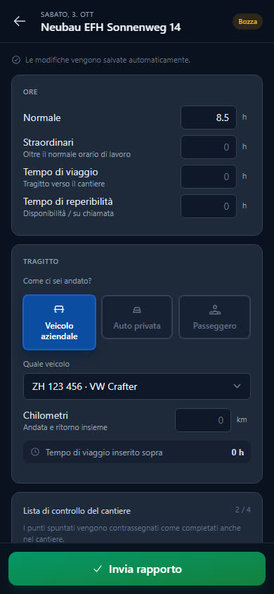 Registrare le ore nel rapporto